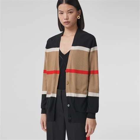 Striped Cashmere Silk Cardigan in Camel 